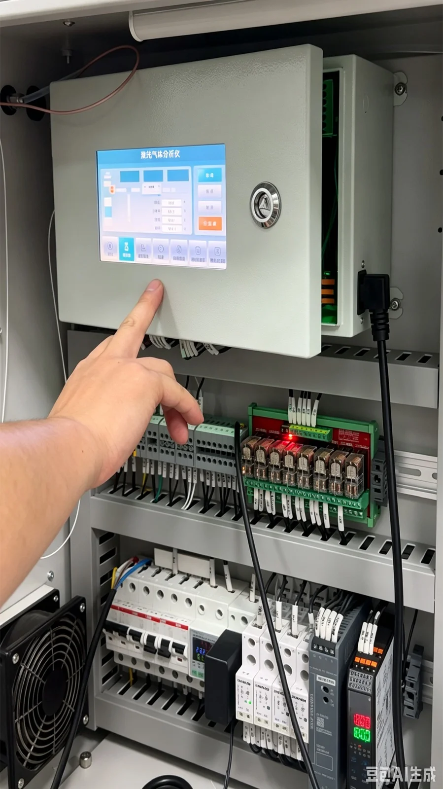 Operator at a gas analyzer control cabinet